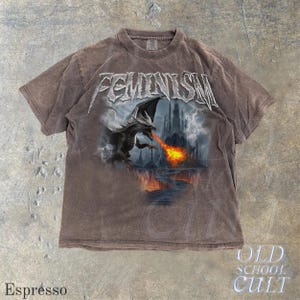 Feminism Dragon Fantasy Vintage Graphic Shirt, Retro Comfort Colors® Dragon Shirt, Feminism Shirt, Dark Art Grunge Castle Dragon Gothic Top Espresso