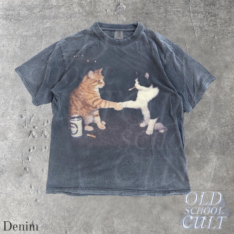 T-shirt graphique chats fumeurs, t-shirt chat vintage poing bosse, chemises Streetwear rétro, haut chaton drôle, t-shirt unisexe surdimensionné avec de la bière fraîche image 8