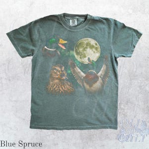 Mallard Duck Moon Vintage Graphic T Shirt, Retro Wildlife Bird Tee, Hunting Nature Gift Blue Spruce