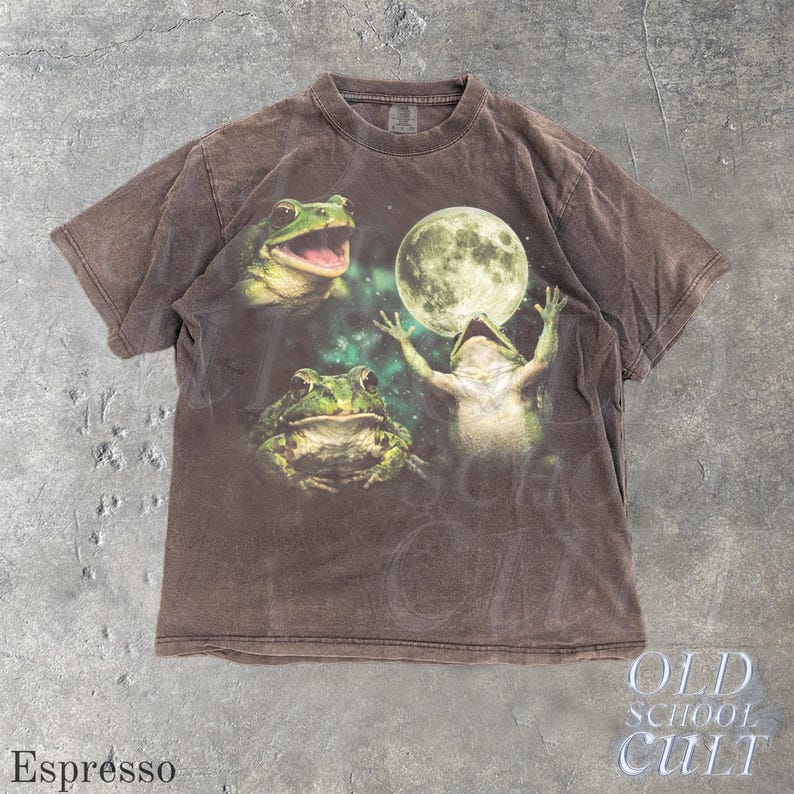 Frog Moon Vintage Graphic T Shirt, Retro Amphibian Nature Tee, Cottagecore Gift Espresso