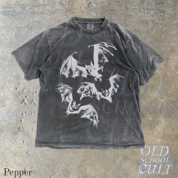 Three Bats Y2k T-shirt, Vintage 90s Style Bat Shirt, Washed Retro