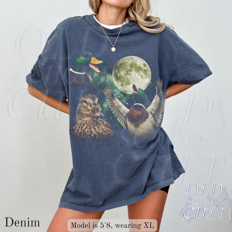 Mallard Duck Moon Vintage Graphic T Shirt, Retro Wildlife Bird Tee, Hunting Nature Gift image 7