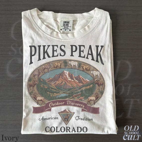 Vintage Pikes Peak Colorado Graphic Tshirt, Retro Comfort Colors® Mountain Outdoor 90s Nostalgia Camping Unisex Shirt