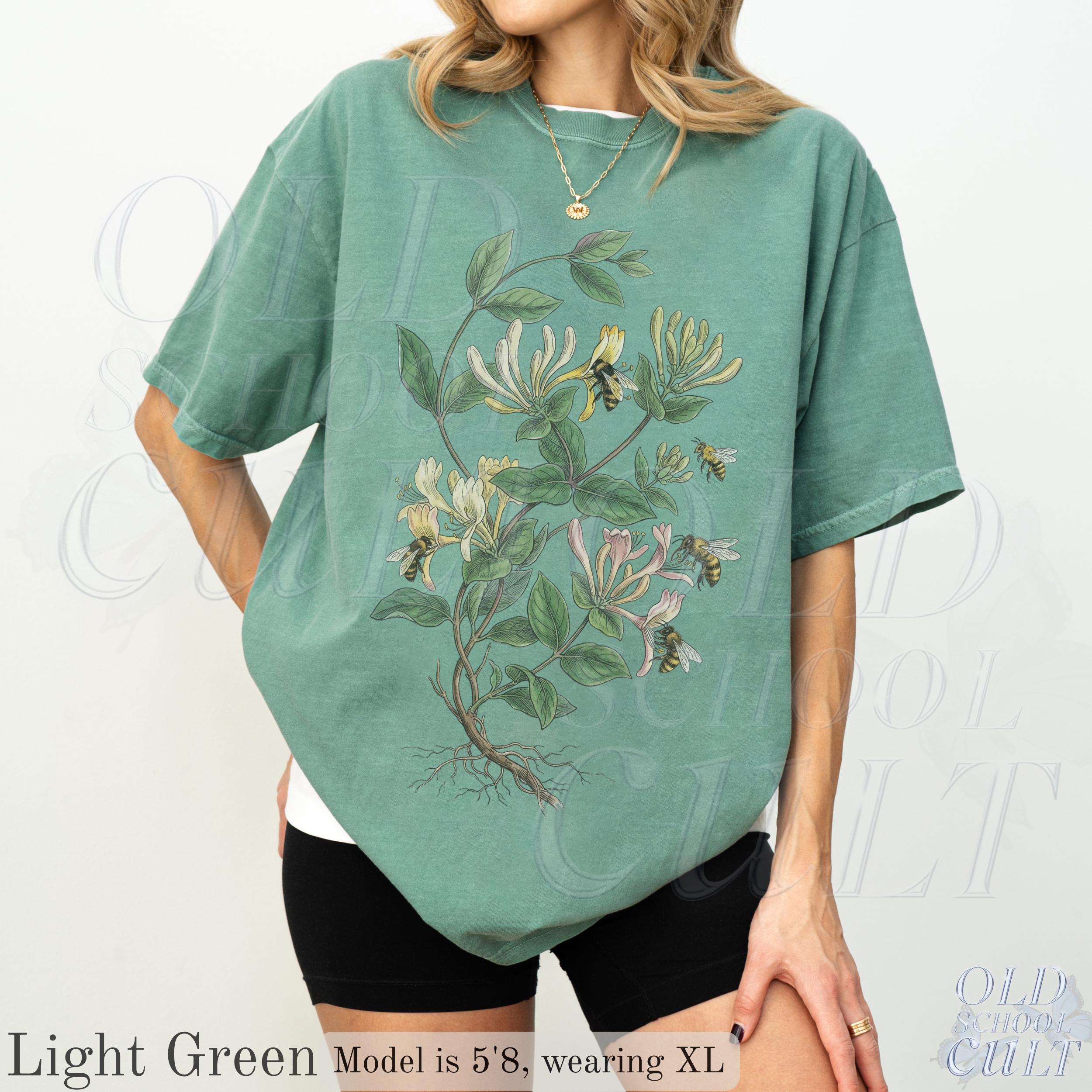 Vintage Honeysuckle Flower Bee 90s Graphic Tshirt, Retro Comfort Colors® Garden Plant Unisex Shirt
