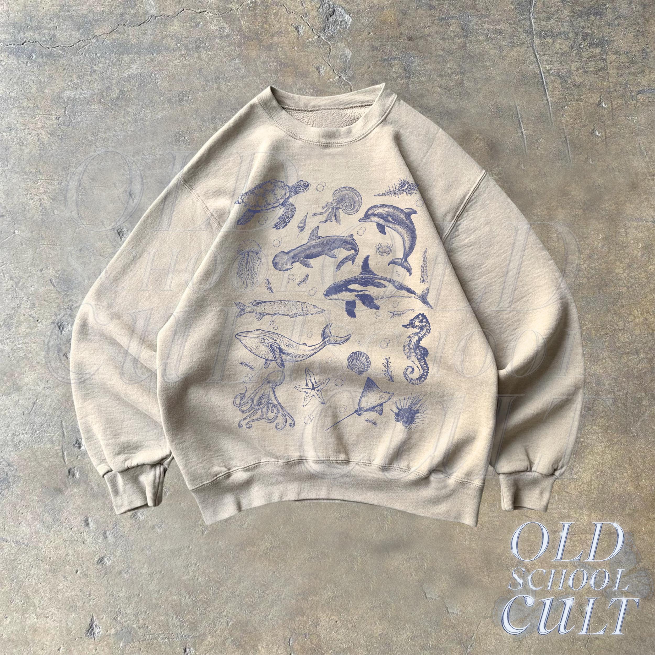 Sea Animals Vintage Sweatshirt, Retro Ocean Sweater, Cute Sea Creatures Sweater, Ocean Gifts, Cozy Warm Unisex Sweatshirt, Ocean Lovers