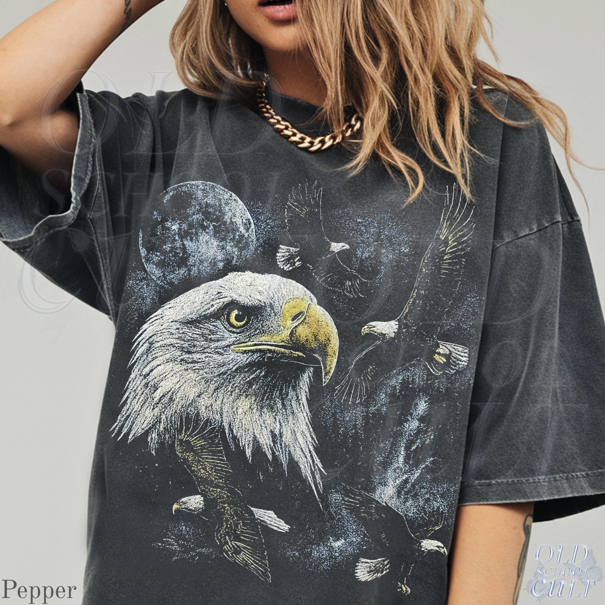 Vintage Eagle 90s Moon Nature Y2K Unisex T-shirt, Retro Graphic