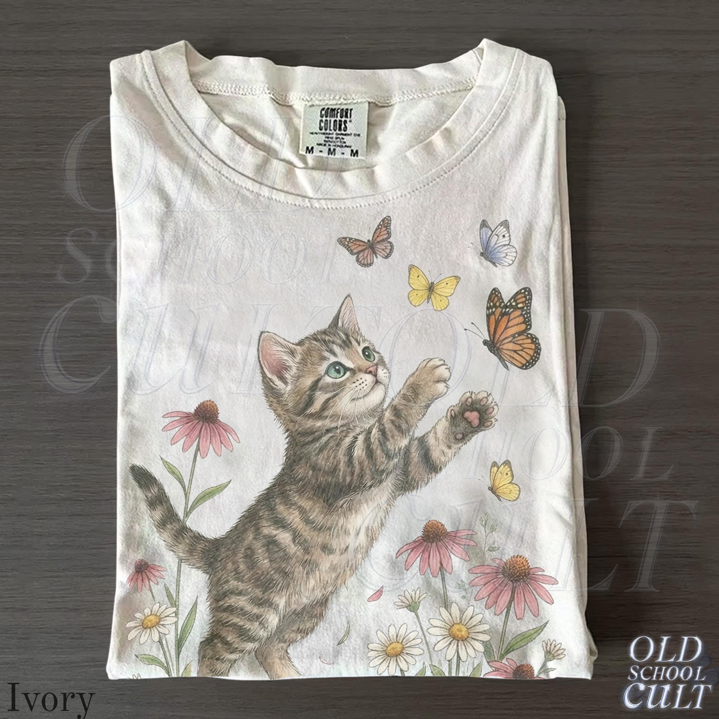 Vintage Cute Kitten Butterfly 90s Graphic Tshirt, Retro Comfort Colors ...