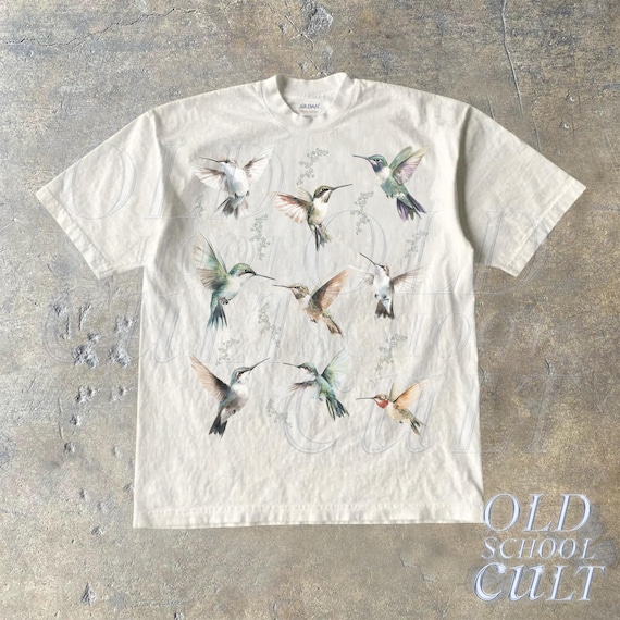 Birds Retro 90s Tattoo Style Tshirt, Vintage Hummingbirds