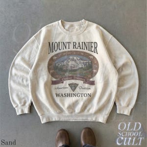 Retro Mount Rainier Washington Sweatshirt, Vintage 90s American Tradition Pacific Northwest Crewneck, Nostalgia Hiking Old School Gift Sand