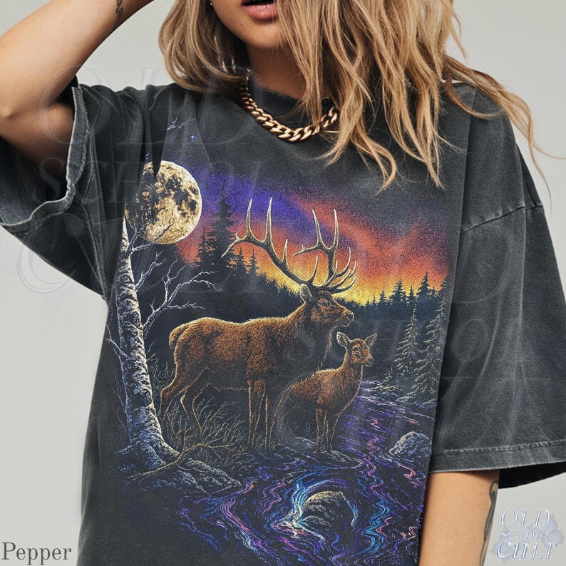 Elk Graphic T-Shirt, Wilderness Wildlife Nature Tee, Comfort Colors® Pepper Shirt, Vintage Outdoor Adventure Top, Hiking Camping Gift image 2