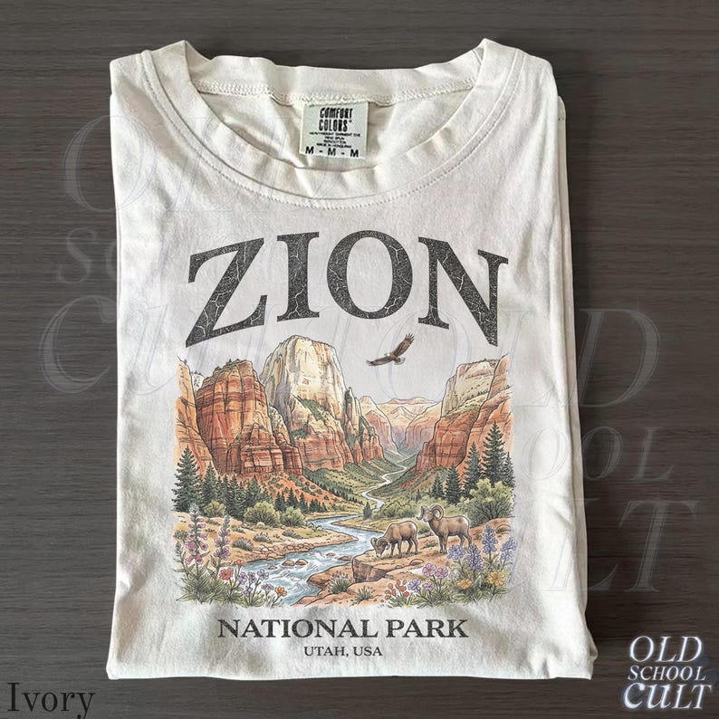 Zion National Park Vintage 90s Graphic T-Shirt, Retro Comfort Colors® Canyon Landscape Utah USA Wildlife Unisex Tee image 4