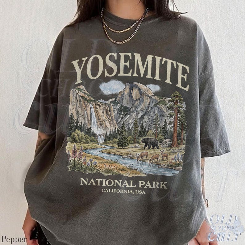 Camiseta vintage com estampa do Parque Nacional de Yosemite dos anos 90, modelo retrô Comfort Colors® com urso da vida selvagem da Califórnia, unissex. imagem 5