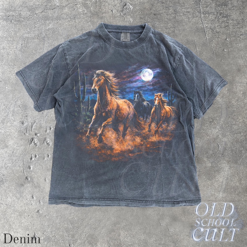 Wild Horses Vintage 90s Graphic T-Shirt, Retro Moonlit Running Horse Tee image 3
