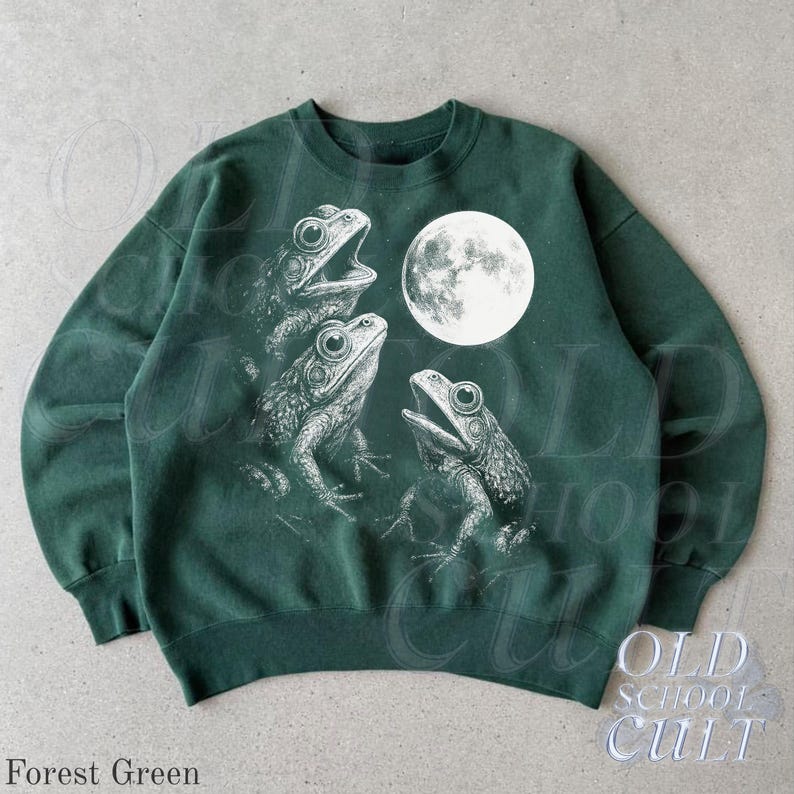 Frog Howling Frog Howling to Moon Vintage 90s Style Sweatshirt, Retro Frog Pullover ...