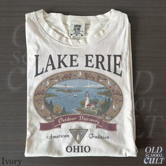 Vintage Lake Erie Ohio Graphic Tshirt, Retro Comfort Colors® Lighthouse Lake Erie 90s Nostalgia Unisex Shirt