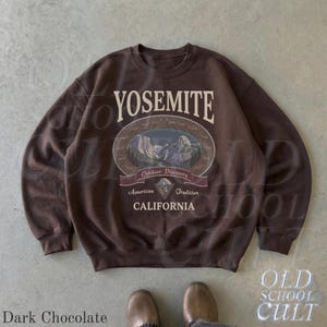 Retro Yosemite National Park Sweatshirt, Vintage 90s California Wildlife Graphic Crewneck, Nostalgia Hiking Old School Gift Dark Chocolate