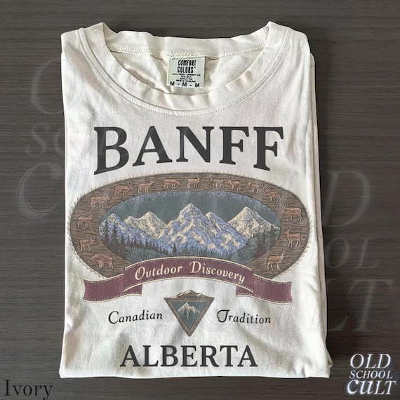 Vintage Banff Alberta Canada Graphic Tshirt, Retro Comfort Colors® Canadian Rockies National Park 90s Hiking Unisex Shirt