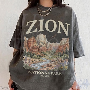 Zion National Park Vintage 90s Graphic T-Shirt, Retro Comfort Colors® Canyon Landscape Utah USA Wildlife Unisex Tee image 6