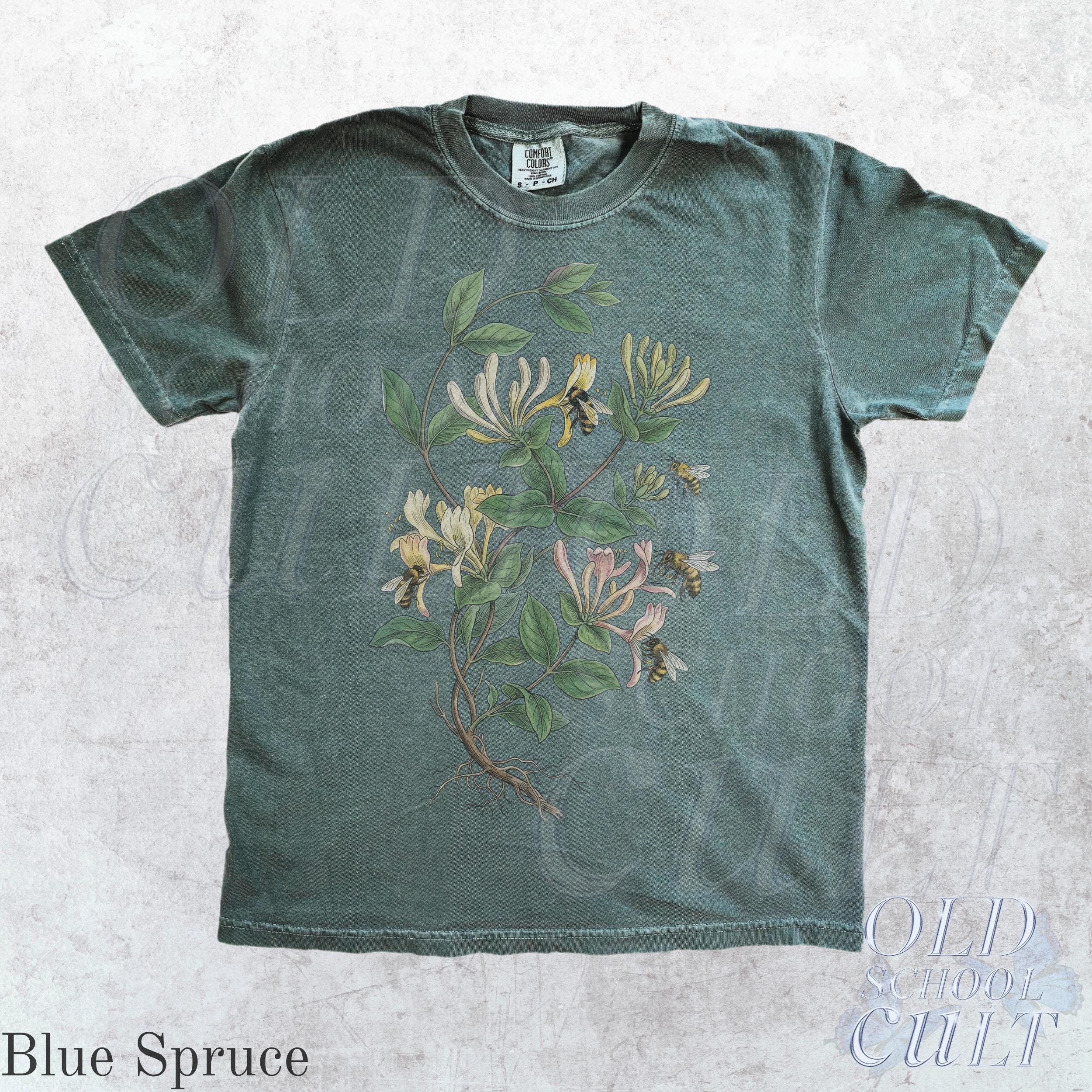 Vintage Honeysuckle Flower Bee 90s Graphic Tshirt, Retro Comfort Colors® Garden Plant Unisex Shirt