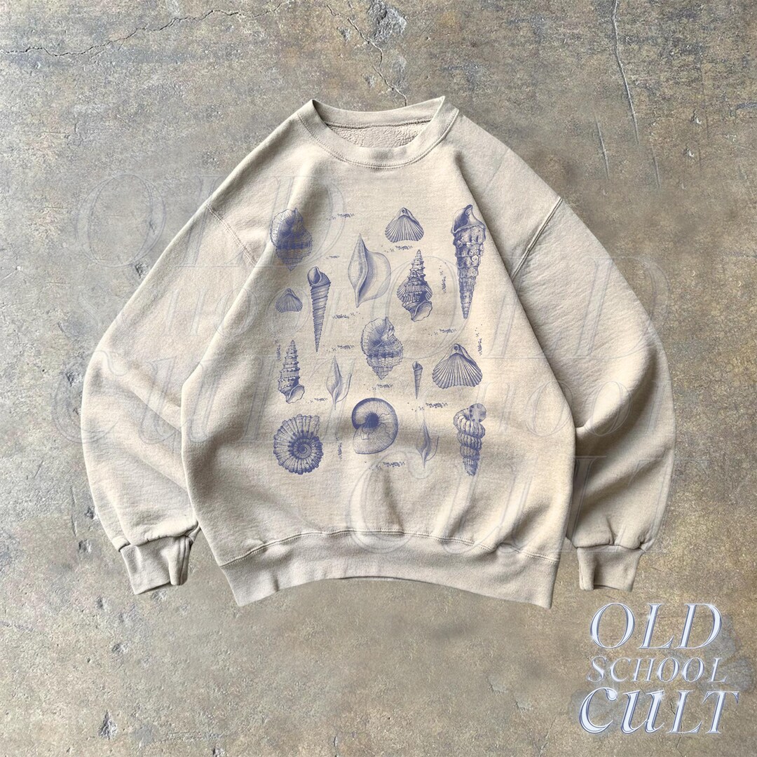 Vintage 80s 90s White Blue Brown Fish Shell Sea Novelty Men's Shirt M main image 1