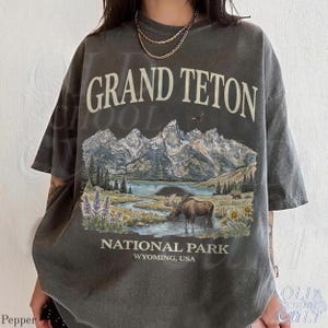 Grand Teton National Park Vintage jaren 90 grafisch T-shirt, retro Comfort Colors® Wyoming Mountain Lake USA nostalgia Moose uniseks T-shirt afbeelding 6