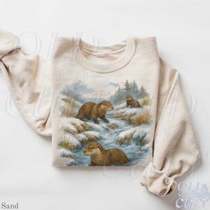 Felpa retrò con motivo a lontre selvatiche, girocollo con motivo a lontre vintage anni '90, girocollo unisex Boho, maglione nostalgico con motivo a lontre Sand