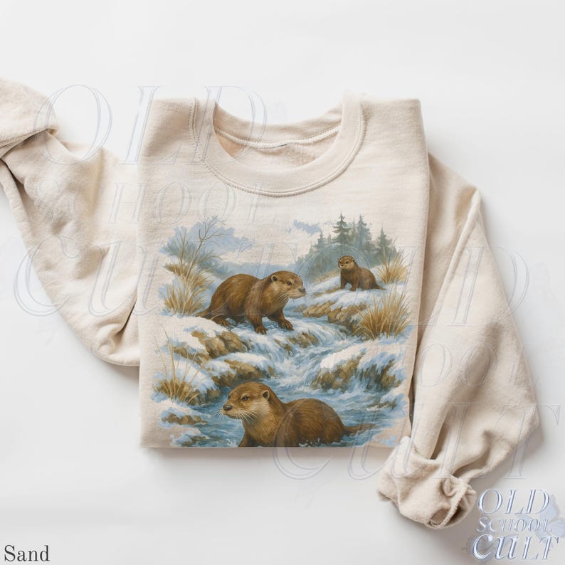 Felpa retrò con motivo a lontre selvatiche, girocollo con motivo a lontre vintage anni '90, girocollo unisex Boho, maglione nostalgico con motivo a lontre Sand