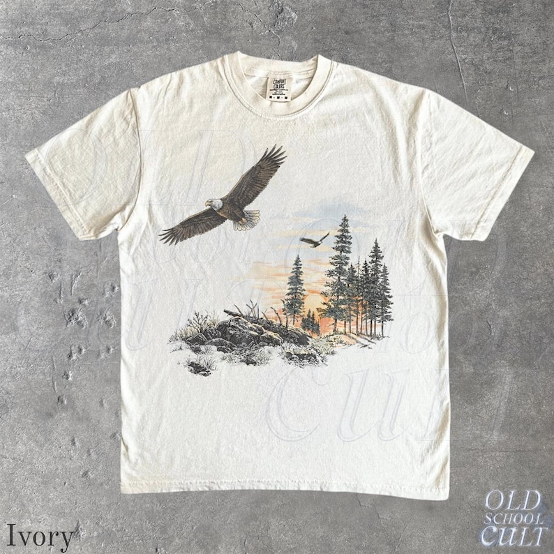 Vintage Bald Eagle Graphic Tee, American Eagle Nature Shirt, Wildlife Sunset Tshirt, Rustic Forest Bird Tee, Outdoor Lover Gift image 3