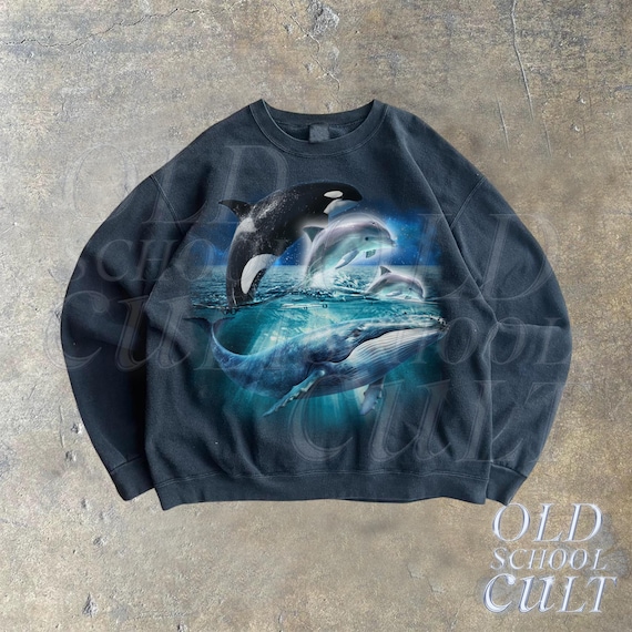 Whale Orca Dolphin Vintage 90s Style Sweatshirt, Retro Ocean Sea Nature Sweater, Dolphin Lover Sweater, Sea Animals Y2k 90s Unisex Hoodies