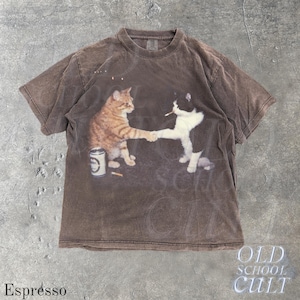 T-shirt graphique chats fumeurs, t-shirt chat vintage poing bosse, chemises Streetwear rétro, haut chaton drôle, t-shirt unisexe surdimensionné avec de la bière fraîche Espresso