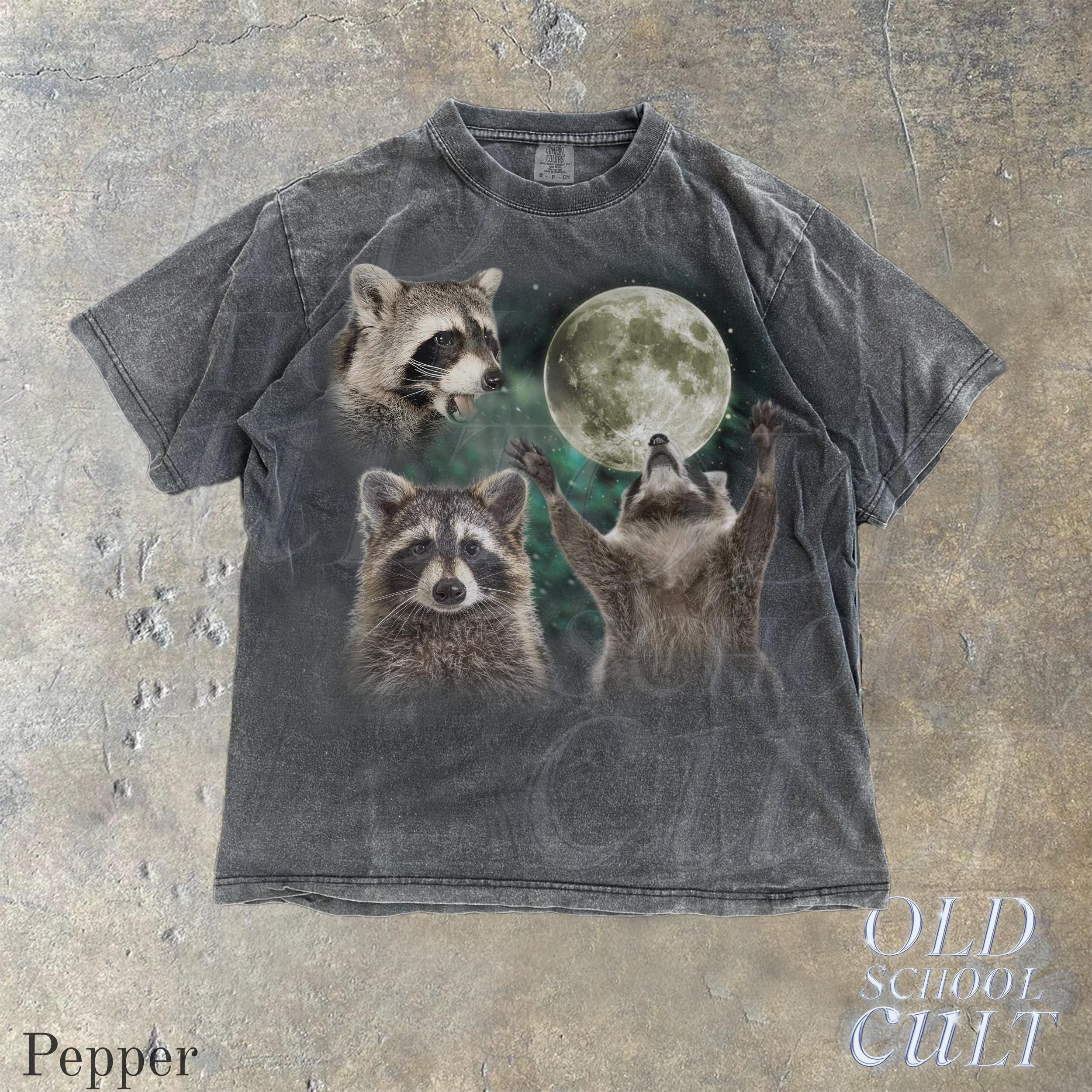 Three Raccoons Retro Graphic T-shirts, Vintage Comfort Colors® Raccoon Moon Tshirt, Raccoon Lovers, Funny Raccon Tee, Oversized Washed Tee