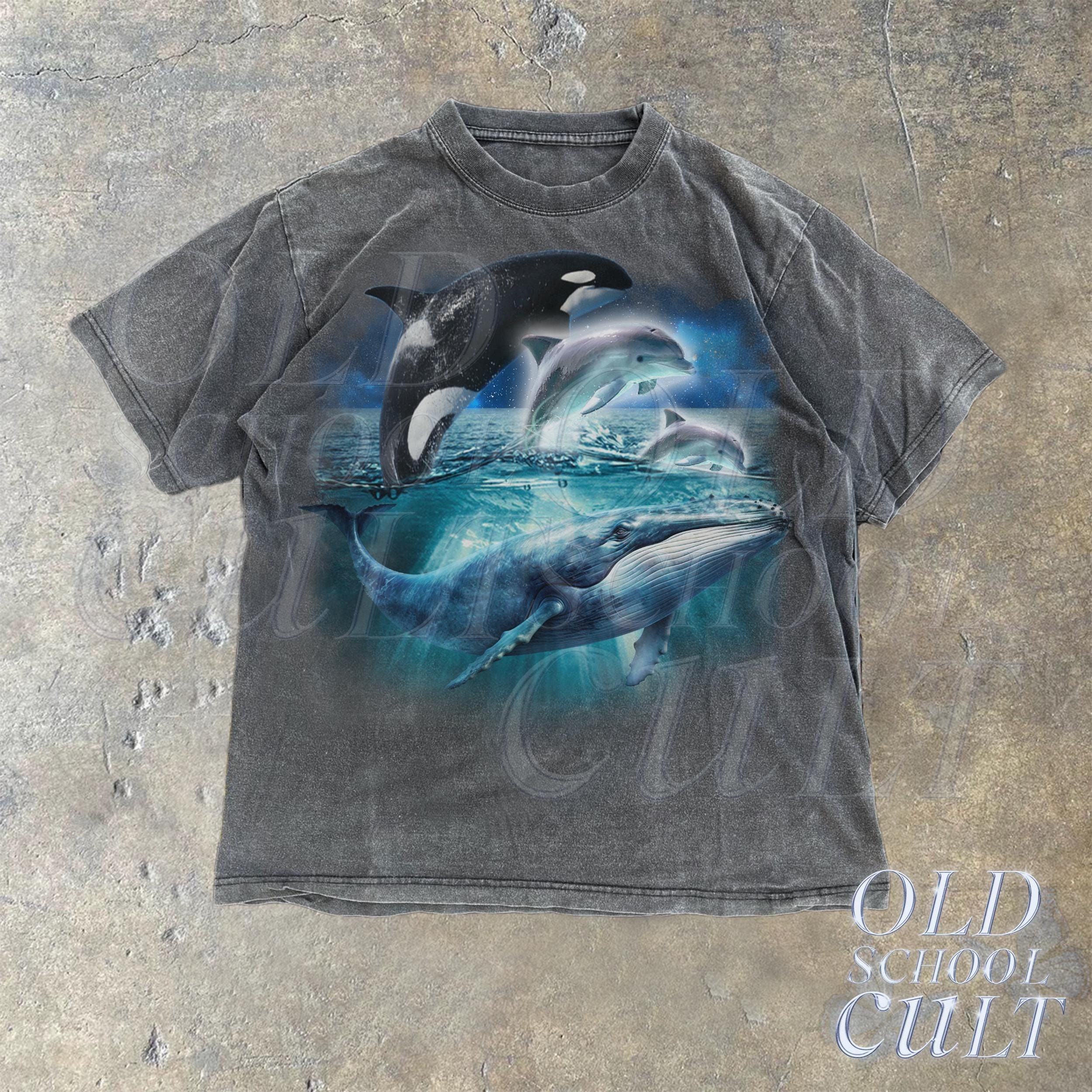 Whale Dolphins Orca Vintage Graphic T-shirts, Retro Ocean Sea Life