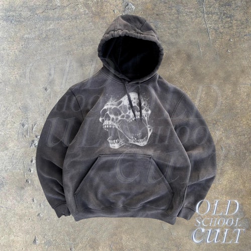 Y2k Skull Screaming Vintage 90s Graphic Hoodie, Retro Gothic Skull