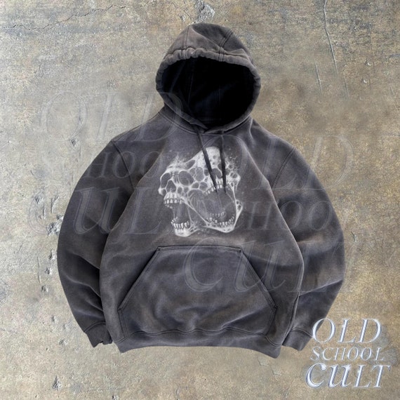 Y2k Skull Screaming Vintage 90s Graphic Hoodie, Retro Gothic Skull