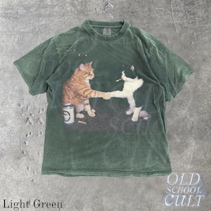 T-shirt graphique chats fumeurs, t-shirt chat vintage poing bosse, chemises Streetwear rétro, haut chaton drôle, t-shirt unisexe surdimensionné avec de la bière fraîche Light Green
