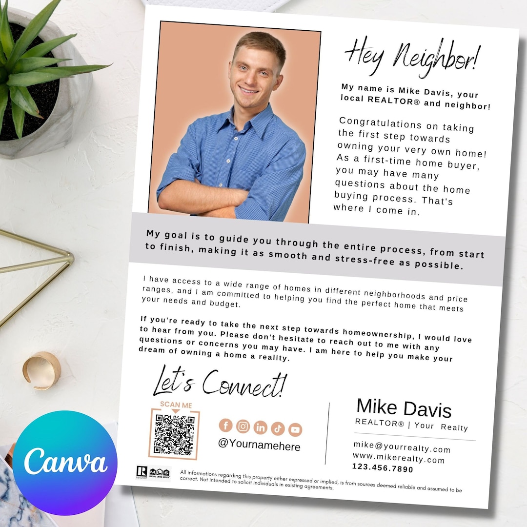 Prospecting Letter, First Time Home Buyer, Real Estate Marketing, Realtor Prospecting, Real