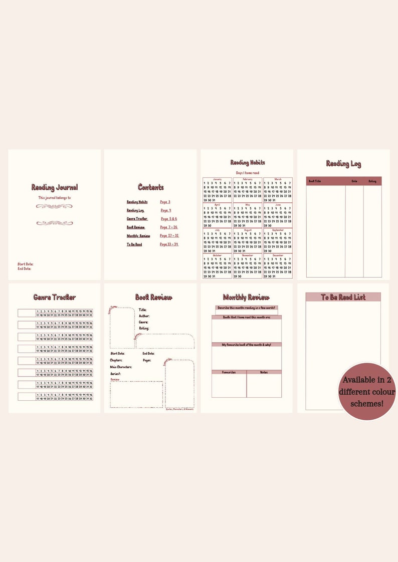 Reading Journal Gener Digital Reading Journal A4 PDF Printable Reading Tracker Habits Logs ...