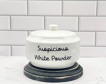 Azucarero de polvo blanco sospechoso / Regalo de broma / Regalo de inauguración de casa / Regalo para ella / Decoración atrevida / Cocina divertida / Regalo