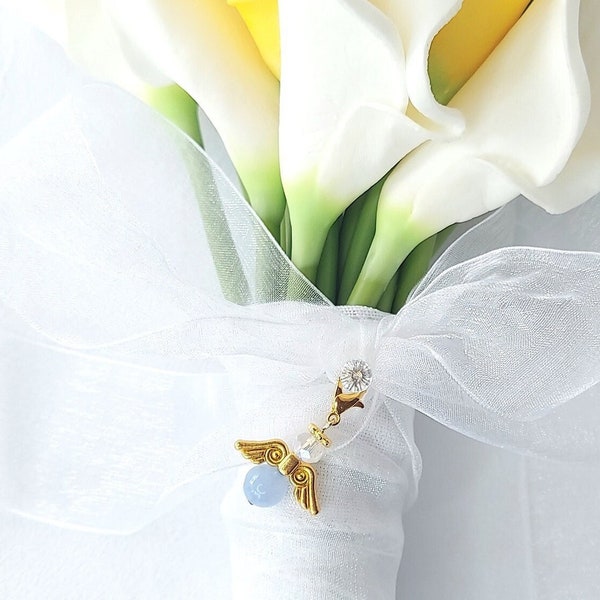 Aquamarine Angel Bouquet/Shoe Charm (Gold) w/ Sparkling Pin | Something Blue Guardian Angel