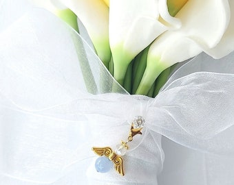 Aquamarine Angel Bouquet/Shoe Charm (Gold) w/ Sparkling Pin | Something Blue Guardian Angel
