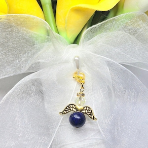 Lapis Lazuli Bouquet/Shoe Charm (Gold) w/ Pearl Bouquet Pin | Something Blue Guardian Angel | Something Blue Before I Do