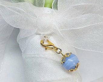 Blue Lace Agate Simple Bridal Charm w/ Pin | Something Blue for the Bride | Minimalist