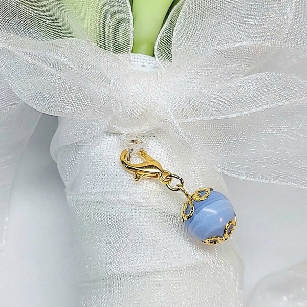 Blue Lace Agate Simple Bridal Charm w/ Pin | Something Blue for the Bride | Minimalist