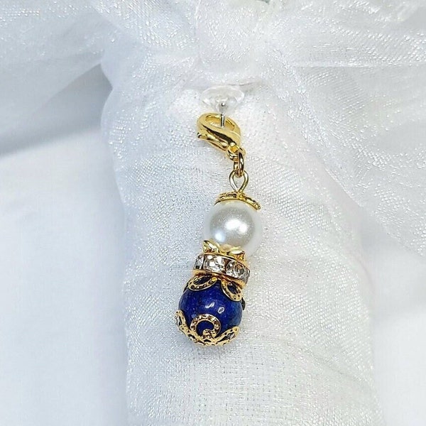 Lapis Lazuli Bridal Charm w/ Sparkling Pin | Something Blue for the Bride (Navy Blue)