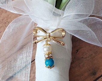 Blue Apatite Bouquet Pin | Something Blue w/ Blue Apatite & Swarovski Pearl