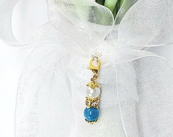 Blue Apatite Bridal Charm | Something Blue Gift w/ Natural Blue Apatite & Swarovski Pearl