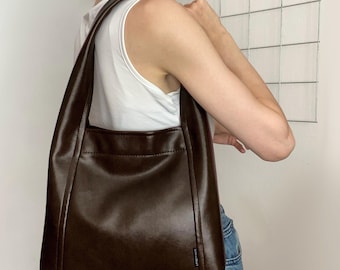 Brown Tote, Vegan leather bag, Handcrafted shoulder bags, soft vegan tote bag, gifts for her