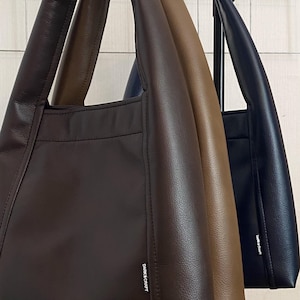 Handmade soft vegan  leather bag, Tote bag brown, gift for her, School bag, chocolate hobo bag, brown black burgundy purse