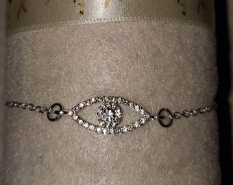 Bracelet oeil protecteur strass plaqué argent