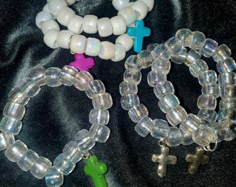 Confirmation gifts, iridescent religious bracelets, cross bracelets